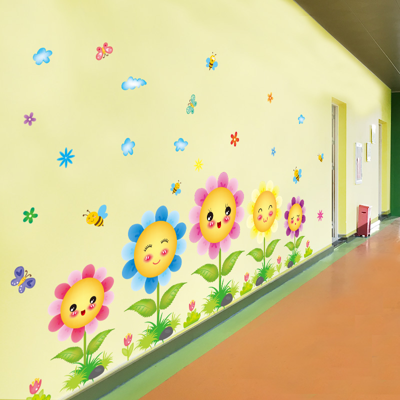 幼儿园走廊墙面装饰环创文化主题卡通贴纸墙贴画踢脚线墙角贴自粘图片