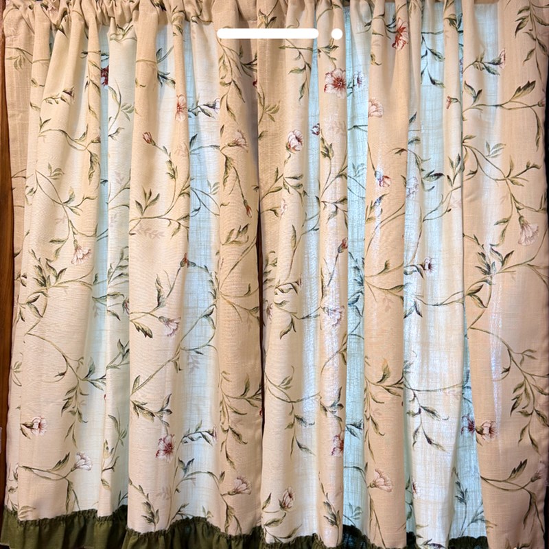 美式乡村花园枝蔓半帘短清新碎花窗帘门帘穿杆帘田园风乡村帘厨房