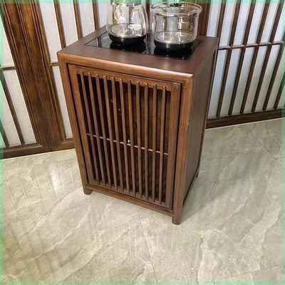 中式茶水柜实木侧边煮茶下置水桶客厅单门茶边榆木简约烧水一体