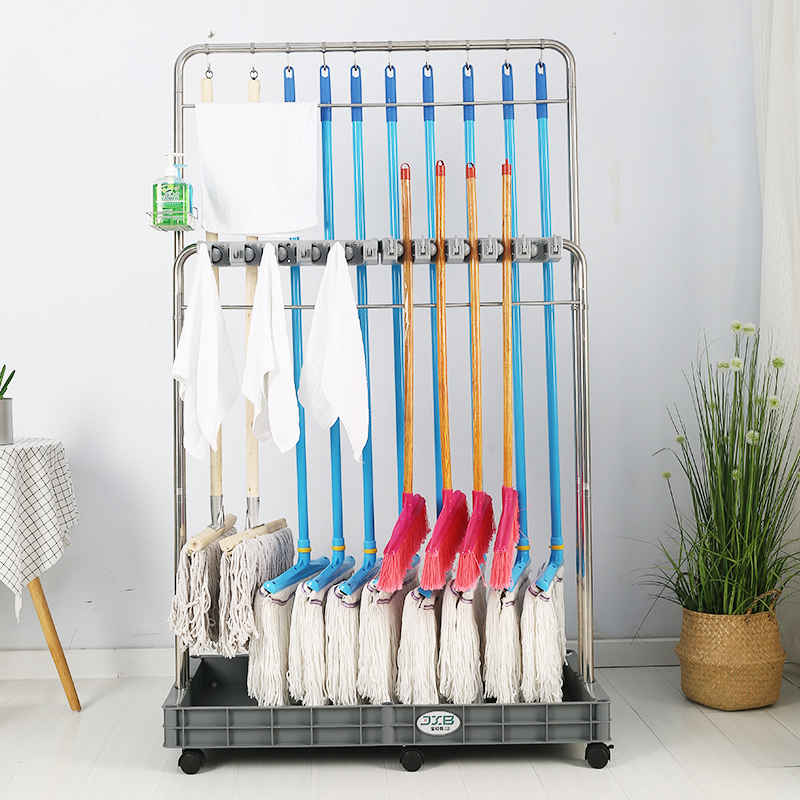 不锈钢拖把架落地式可移动挂架放墩布扫把架置物架子收纳清洁工具