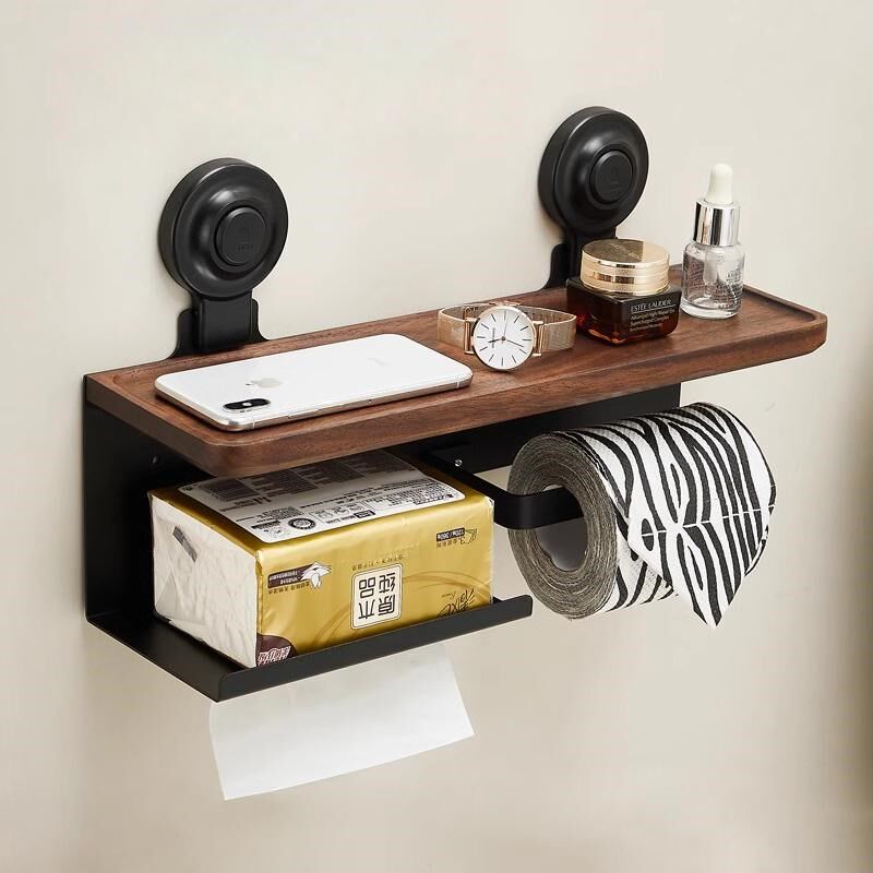 吸盘胡桃木纸巾架卫生间厕所洗手间厕纸盒免打孔手纸抽纸置物架子