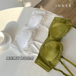INNER樱内 法式半杯内衣女小胸聚拢不空杯有钢圈蕾丝小可爱套装薄