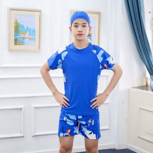 泳衣男童儿童分体温泉游泳衣2024新款大青少年男孩夏泳裤泳装套装