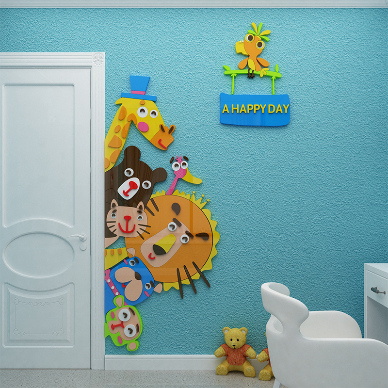 网红儿童小房间布置男女孩卧室墙面角装饰床头改造用品门上贴纸画