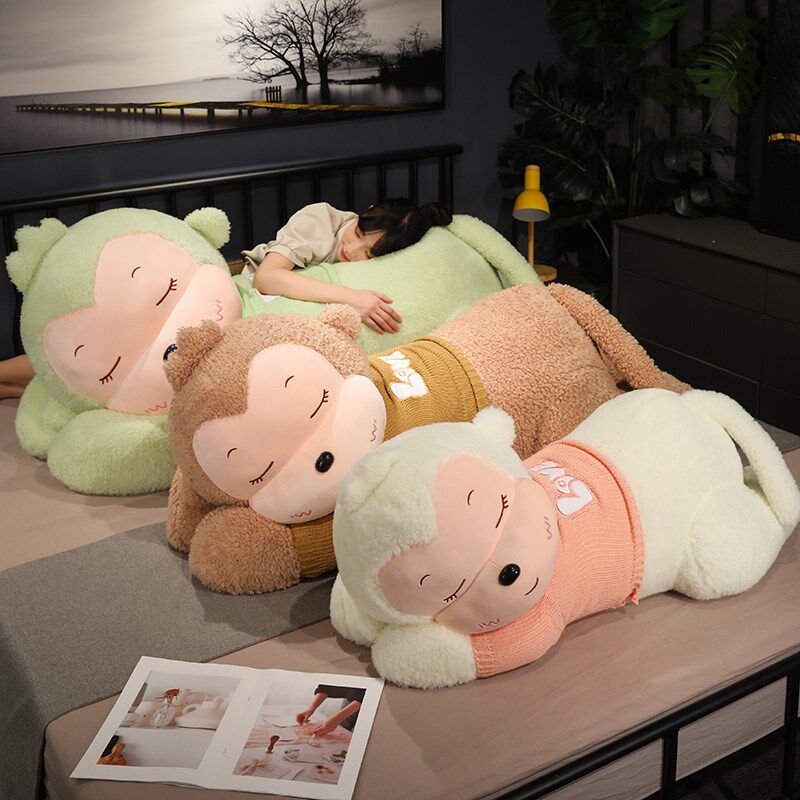 巨大号猴子公仔抱枕女生床上睡觉专用布娃娃可爱粉色玩偶毛绒玩具