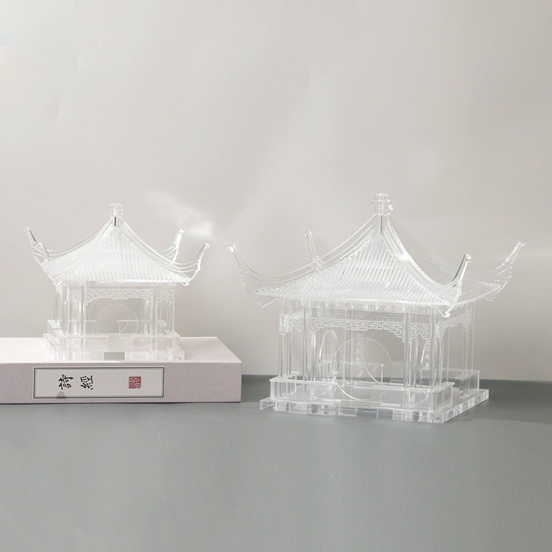 新中式亚克力透明阁楼古建筑艺术高级雕塑软装饰品大房子模型摆件
