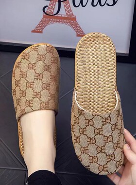 居家高档亚麻布艺拖鞋夏季透气吸汗EVAK软底木地板静音男女居家鞋