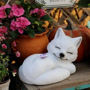 饰布置别墅户外树脂工艺创意花盆搭配 阳台装 花园庭院 白狐狸摆件