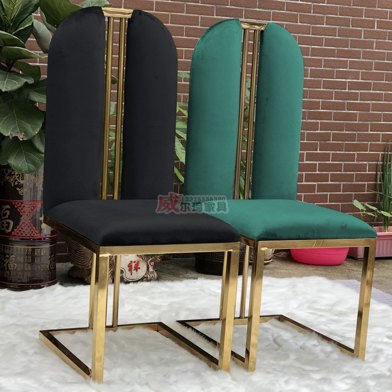 轻奢金色不e锈钢餐椅简约后现代时尚港式酒店餐厅宴会厅绒布皮椅