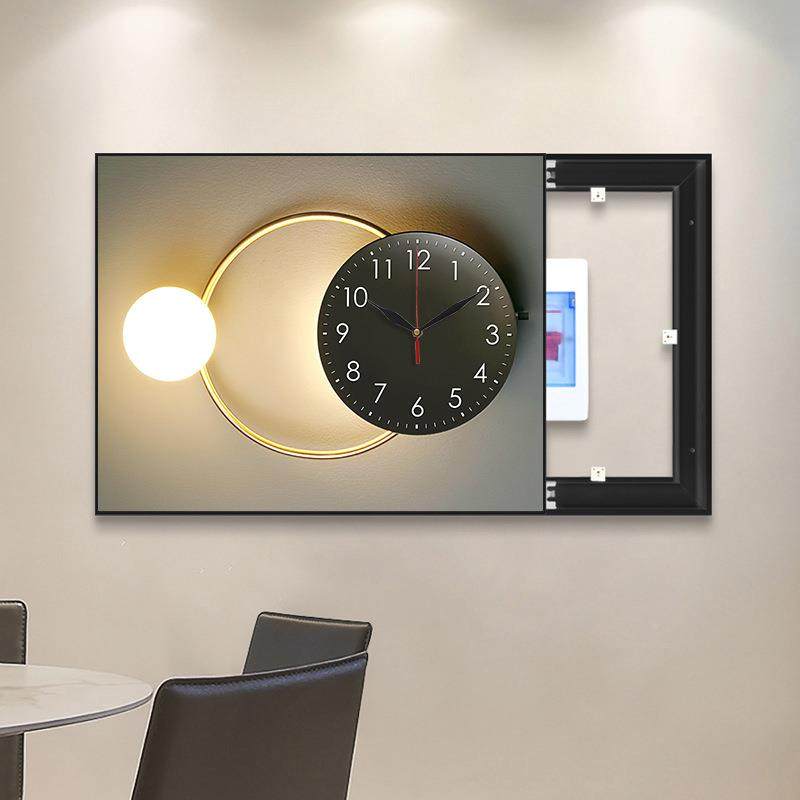 现代轻奢电电表箱电EJN装饰孔画带钟表免打闸箱挂钟遮挡客厅配箱