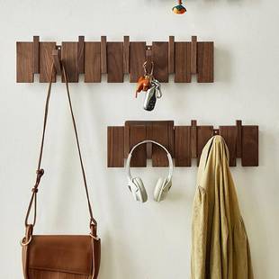 钢琴键挂钩胡桃木挂衣钩进门玄关挂衣架壁挂墙上门后打孔固定粘胶