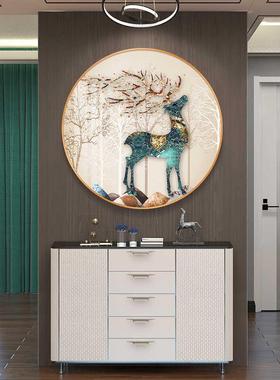 发鹿圆招财入HS-09020户玄关装饰画形现代客厅餐画墙厅壁画财走廊