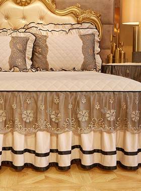 新款秋冬保暖水晶绒夹棉床裙单件欧风丝加绒床罩式111101床套蕾三