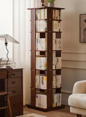 实落木移动旋转书立式书架客厅转角置架物学架生88004带轮地书架