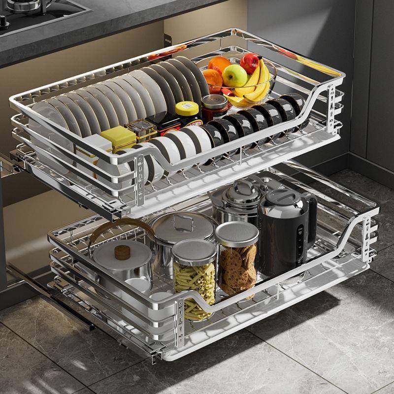 0不锈钢橱柜拉篮抽屉式调味粗篮厨房碗碟4篮架缓冲收6纳轨加双层,家装主材,拉篮,淘宝优惠券,粉丝福利购,淘宝优惠卷