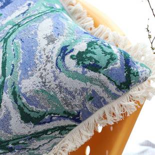 1VP艺术蓝F77M7JJ6R流苏抱枕枕套民宿样板间靠垫套飘客厅沙发床上