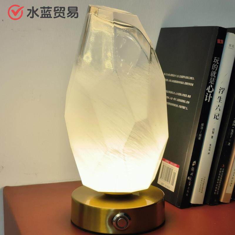 晶体OBT件不规则艺术摆饰品小夜灯充电摸调卧室客厅光台灯浪触漫