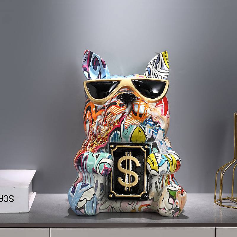 彩色法斗狗纸巾盒客厅个性高档餐厅装饰摆件茶几桌面斗牛犬抽纸盒