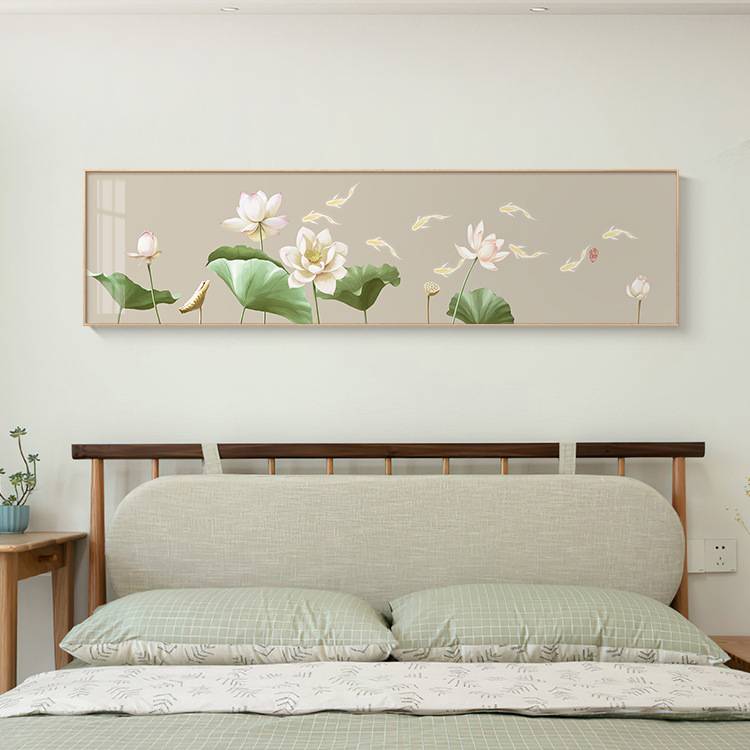 卧室画床头挂画新中式荷花装饰画中国风横版莲花民宿主卧房间壁画图片