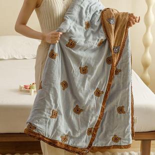 A类长绒纱布棉夏ZZK凉被季 纯棉轻薄透被双人毛气巾毯学生宿夏舍夏