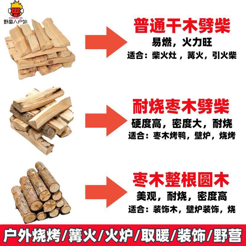 干木劈柴篝火耐烧木柴火枣木烤果鸭柴户炉外烧烤野VFE营柴壁取暖