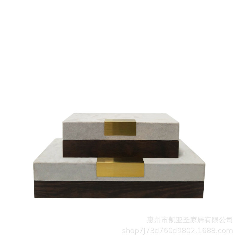 轻奢简约创意皮革绒布拼接饰品盒卧室梳妆台玄关收纳盒装饰品摆设