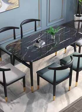 大子理石纹椅餐餐桌新款家用经济小户型出租ZEH房桌长方形简约桌