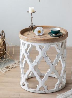 美实木镂约空茶式几几A094A09网红复古做旧边现代简客厅阳台小户