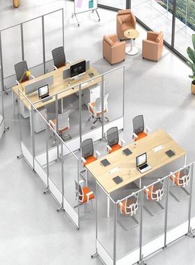 办公室磨砂亚克力屏风断叠工厂车间折动移HXF动透明隔板活推拉隔