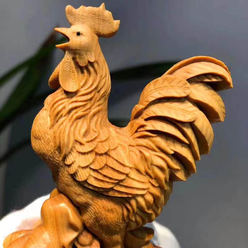 木雕叶黄杨木鸡摆件招财风水实木雕刻93175622公鸡十工艺小品二生