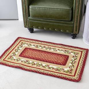 黄手工编地垫长方形防滑垫门厅入地垫户门垫织麻家用装 饰垫耐垫脏