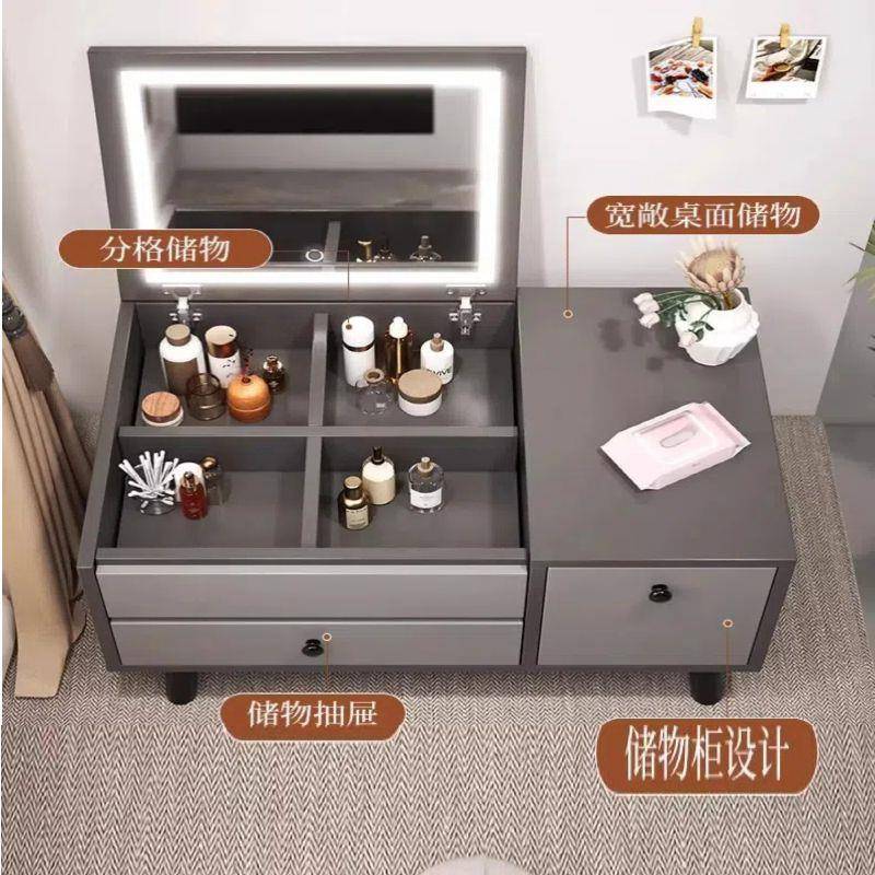 梳妆桌床头柜女生小型梳妆台化妆柜房间床边折叠化妆桌一体装饰品
