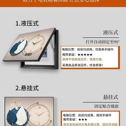 万年历电表箱装饰挂画带钟免打表配电孔箱遮F977SMJH挡画现代轻奢