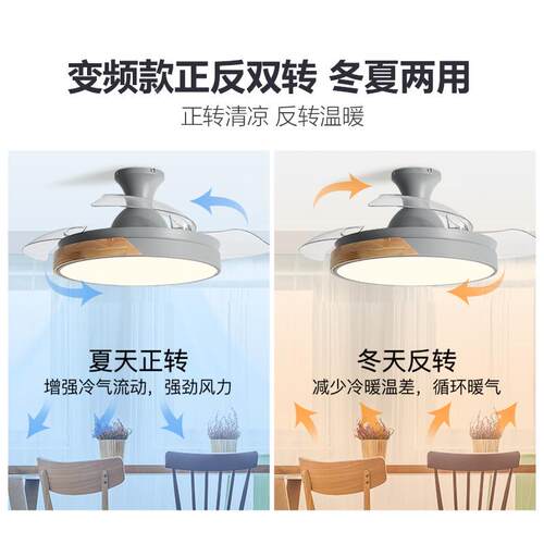 带灯扇隐风吊灯吊扇灯餐厅客厅家用727卧室形风灯吸顶灯智能全光