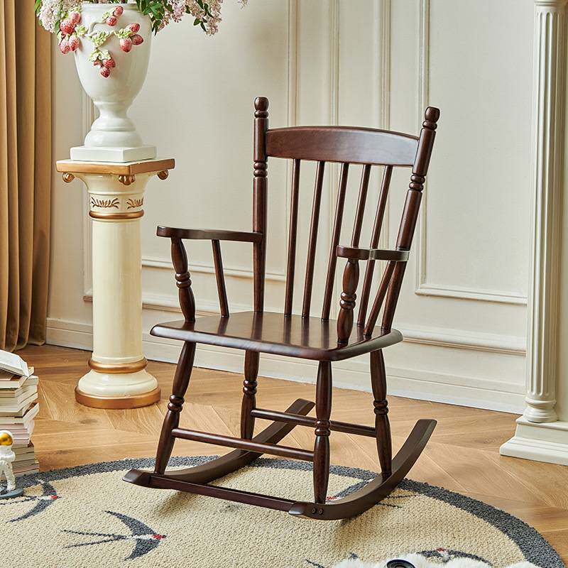 复古实木儿童摇椅阳台家用休闲椅沙发椅客厅美式全实木逍遥椅