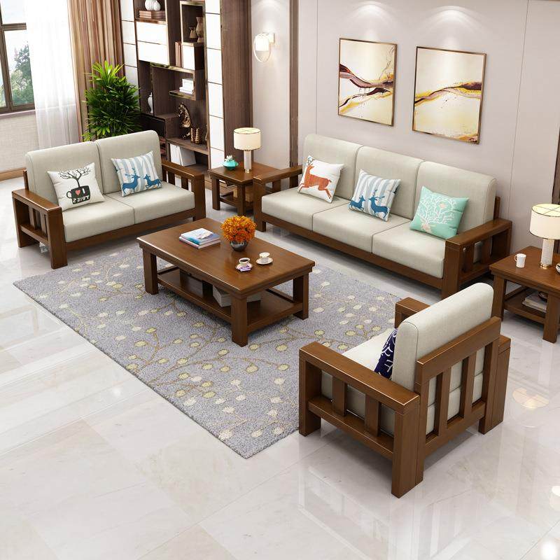 中式沙发代1+2+组合布艺沙发005经3济户小型实木现客厅家具组合可