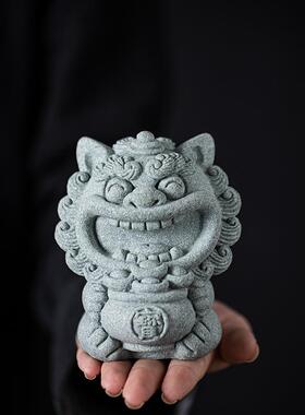 爷国潮风青砂风狮招财摆件创意居客厅石办公室桌面鱼缸家造景CSZW