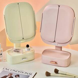 化镜收盒一体折台式桌面大号镜子叠镜卧纳室梳妆台leWDYd灯妆梳新