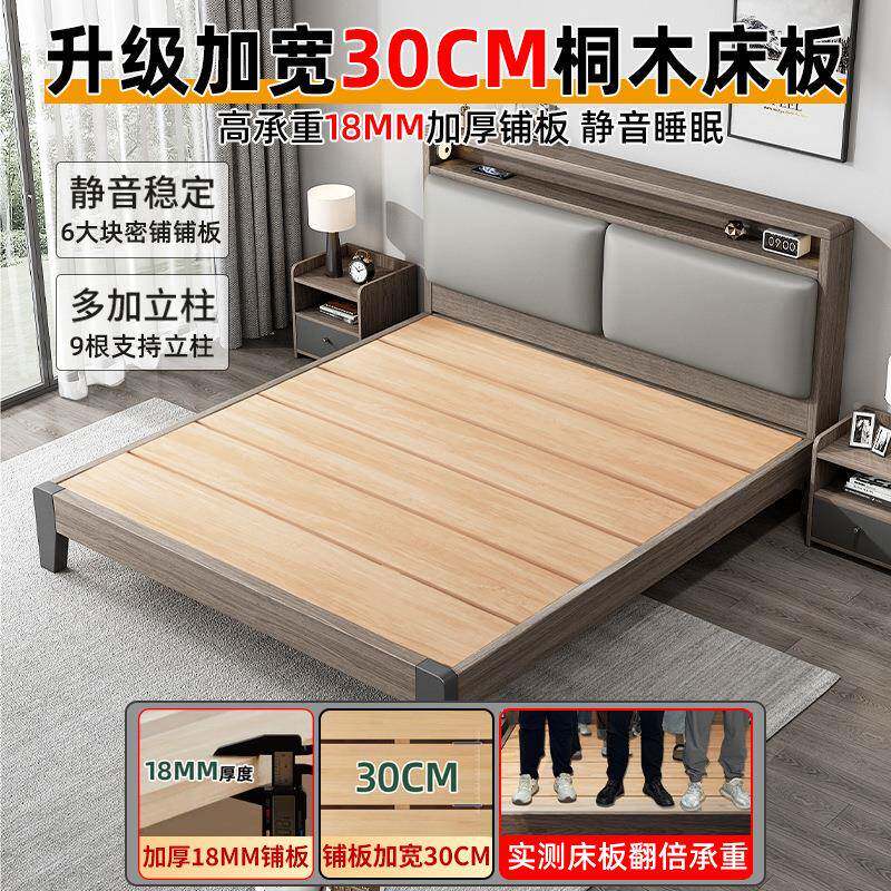 实木床床新款现代家简约轻奢灰1.8m主卧用床1.5mTL-0616床双人人