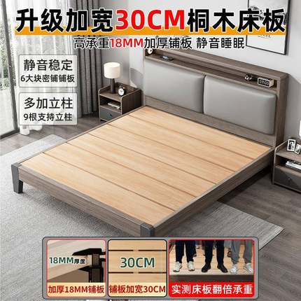 实木床床新款现代家简约轻奢灰1.8m主卧用床1.5mTL-0616床双人人