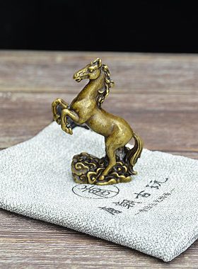 器铜微雕祥小摆件马装饰艺术品古铜实心铜马复古云收藏踏小礼品