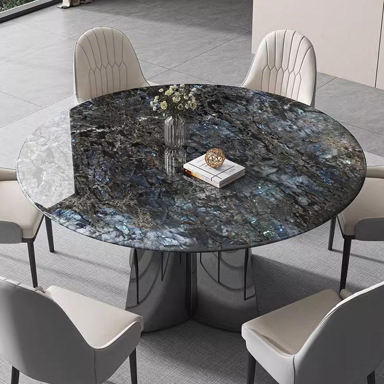 大理石圆餐桌支架奢石转盘岩板餐桌轻奢意式餐台腿底座极简支撑带