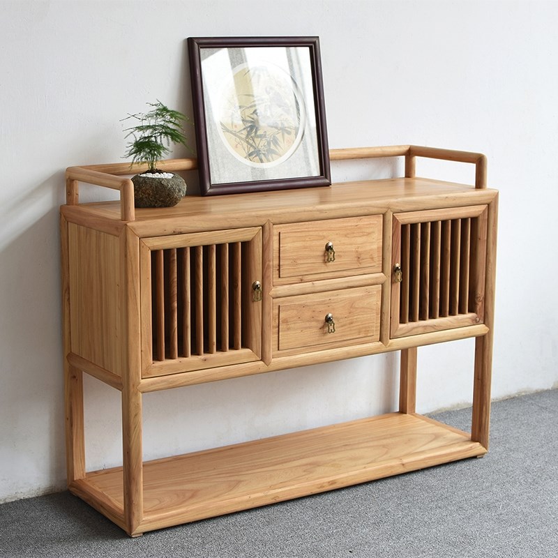 新中式茶柜边柜收纳储物柜餐边柜玄关柜老榆木实木酒柜客厅隔断柜