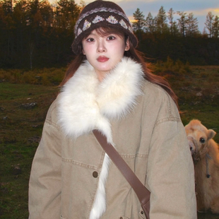 巨好看工装风可拆卸毛领羽绒棉服女2025冬韩系新款高级感保暖棉衣