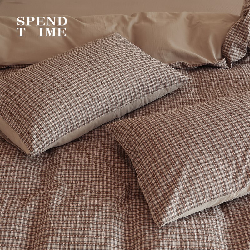 花时间生活简约全棉提花色织床单被套水洗纯棉柔软亲肤床上四件套