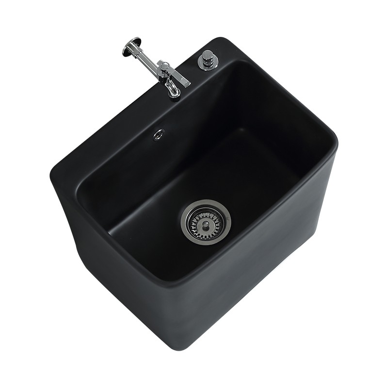 黑色陶瓷洗拖把池地盆长方形阳台卫生间拖布池家用墩布池拖把槽池