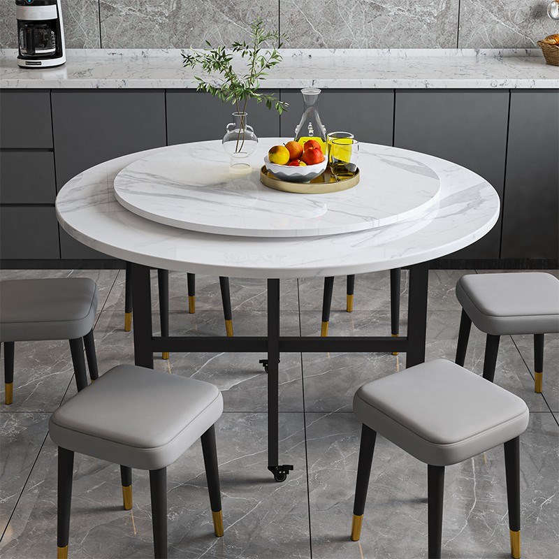 折叠桌子餐桌家用小户型可移动吃饭圆桌带转盘小户型家庭吃饭圆桌