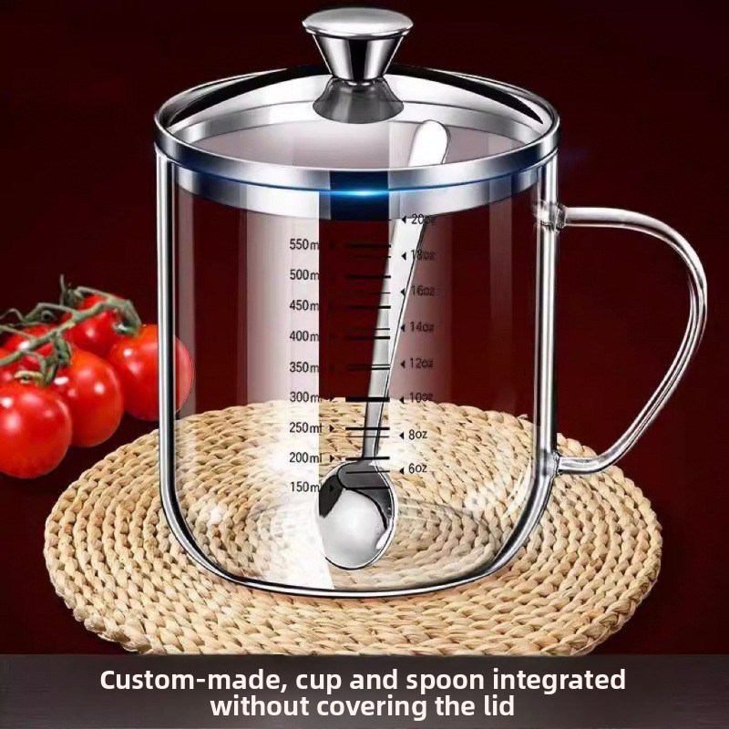 德国高硼硅玻璃双刻o度杯透明耐高温量杯,有盖茶杯,饮水杯