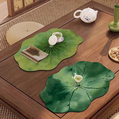 禅意荷叶茶桌茶席吸水速干硅藻泥桌面保J护餐垫大尺寸茶几台面桌