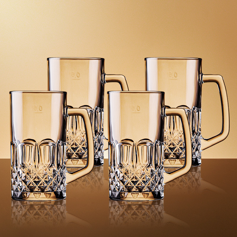 轻奢扎啤杯500ml玻璃杯家用带把超大容量L啤酒杯子网红1L英雄杯子